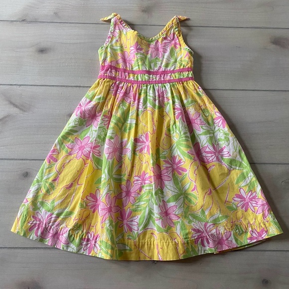 Lilly Pulitzer Other - Lilly Pulitzer Pink and Yellow Floral Elephant Print Kids Tank Sundress